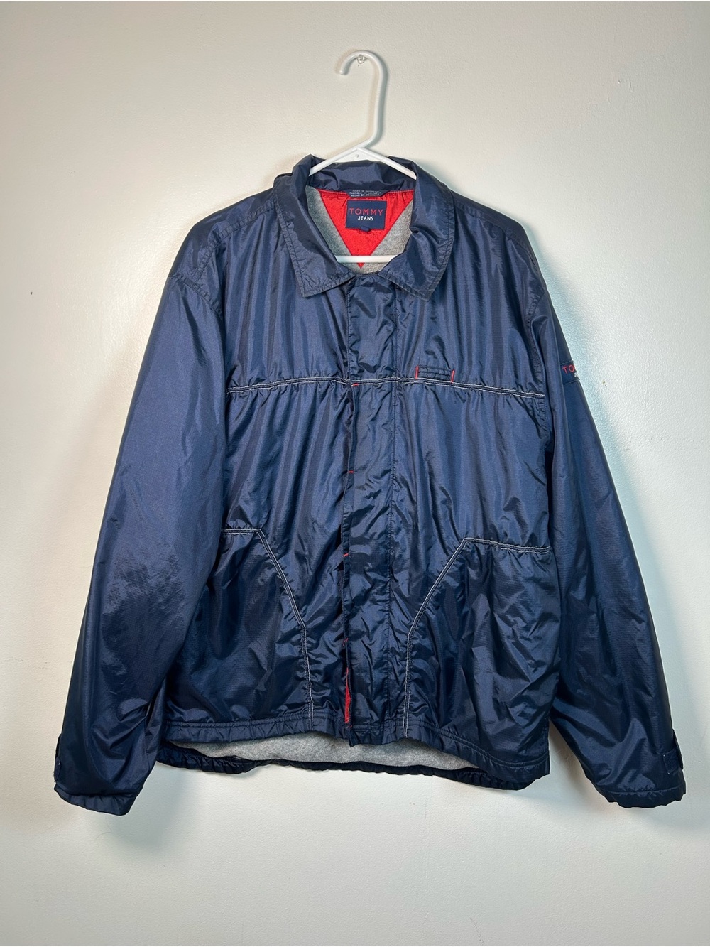 Vintage 90S Tommy Hilfiger Lined Zip Up Jacket Windbreaker Navy Blue Sz XL Mens